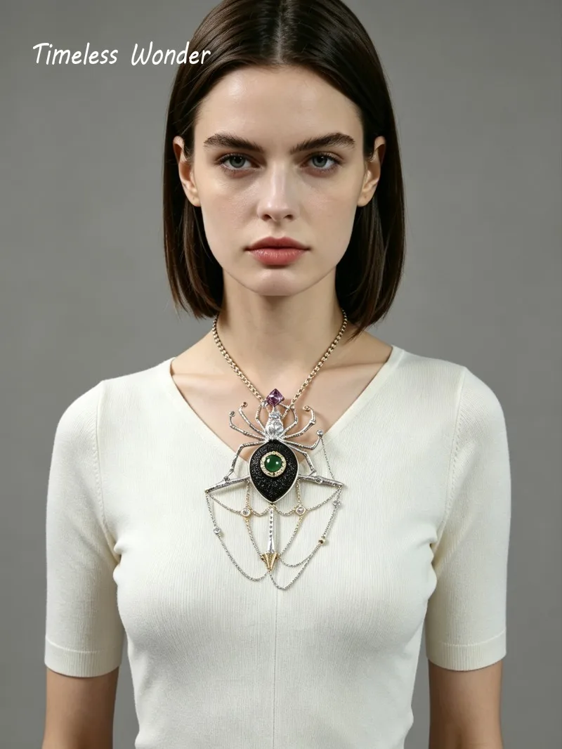 Timeless Wonder Fancy Zircon Spider Chained Detachable Brooch Women Designer Jewelry Runway Top Gift Rare Trendy Versatile 5255