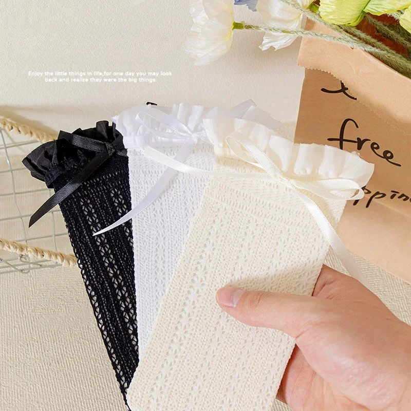 

Summer Thin Hollow Kids Girl Sock Fashion Bow Ribbon Ruffle Calf Sock for Children Soft Nylon Elastic Kids Socks Girls