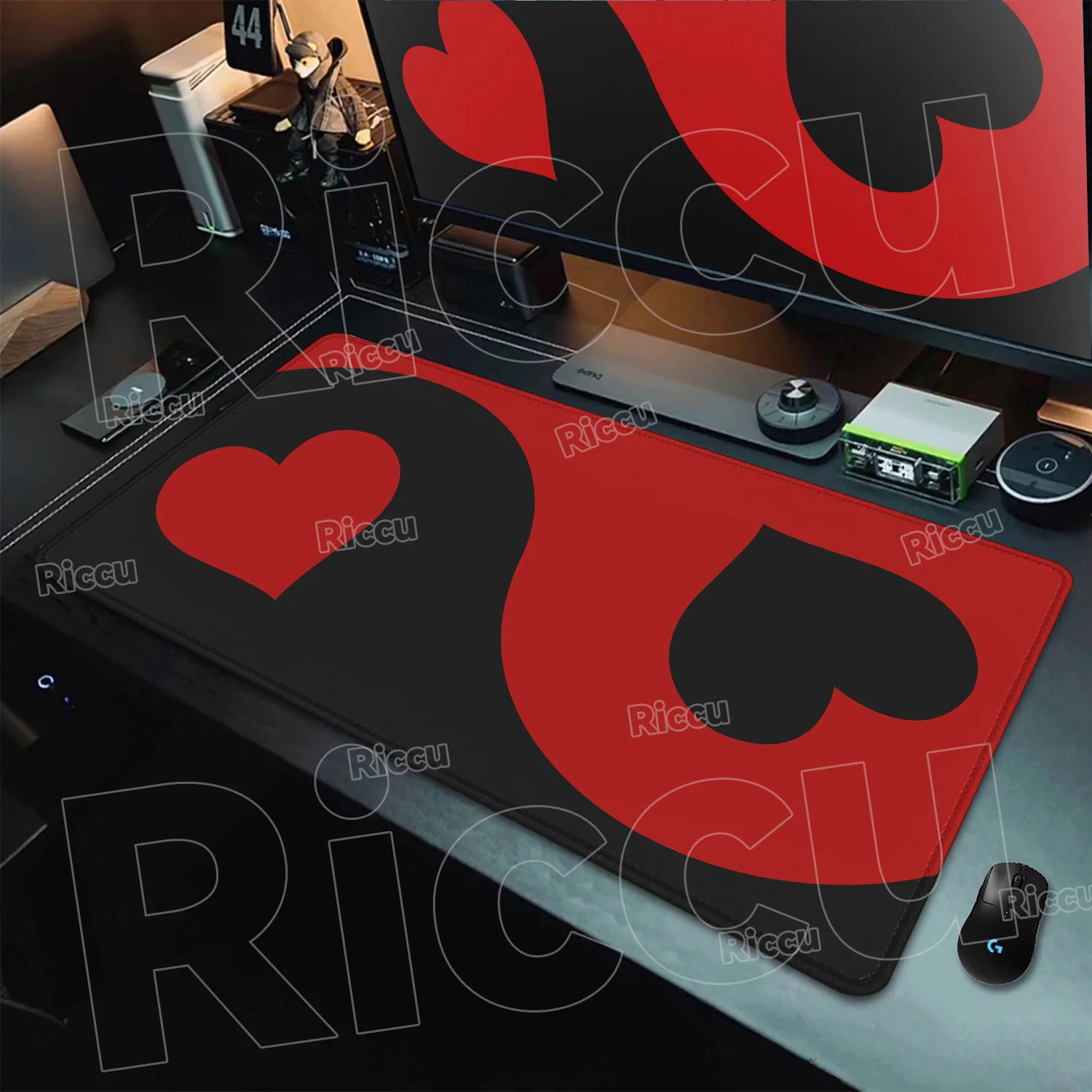 Yin Yang Love Large Mousepad Anti-slip Rubber mouse mat Computer Game Desktop extend pad Mouse Pad Pink & black minimalist style