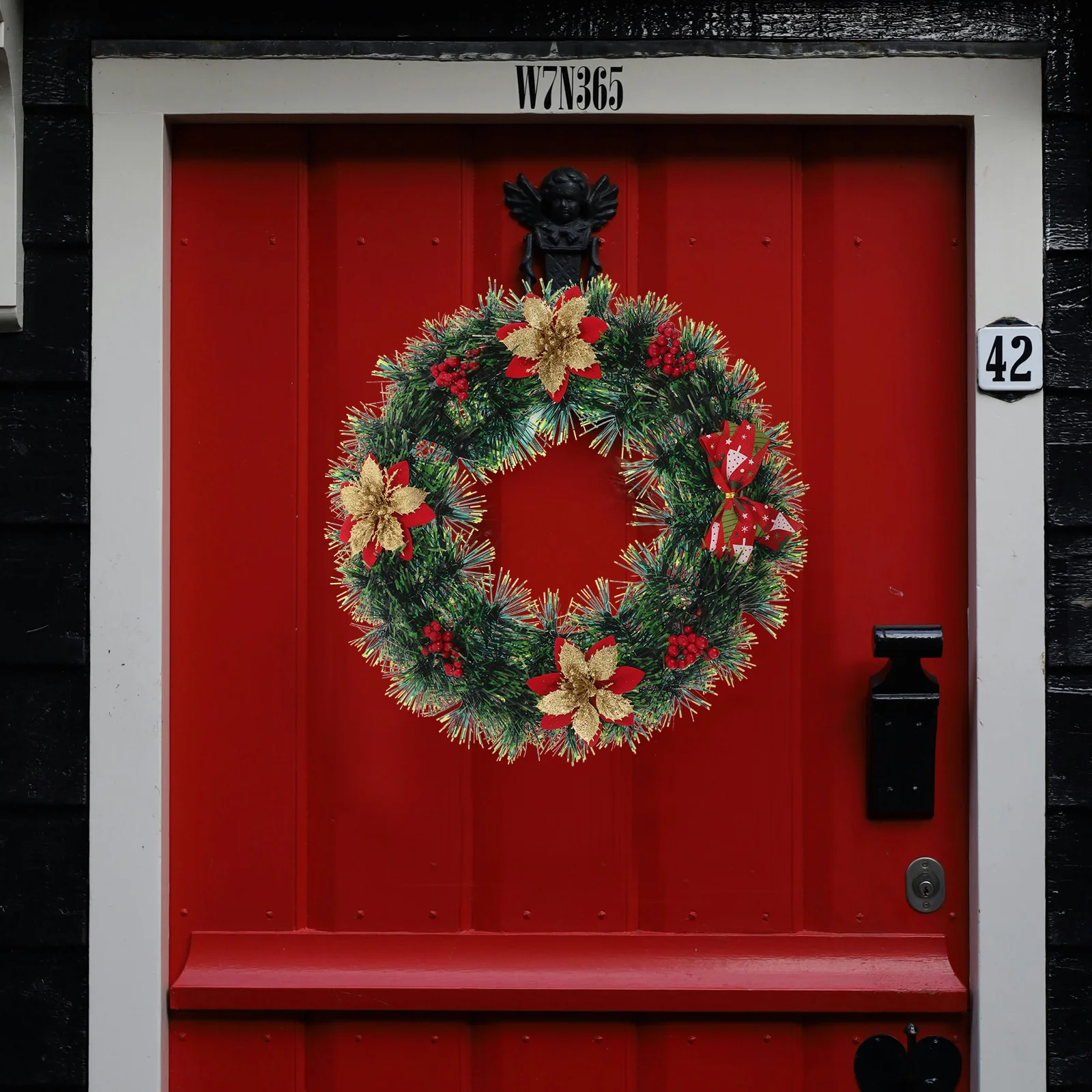 

Christmas Decoration Wreath Red Berries Bowknot Berry Artificial Greenery Door Holiday Pine Needles Window Hanging