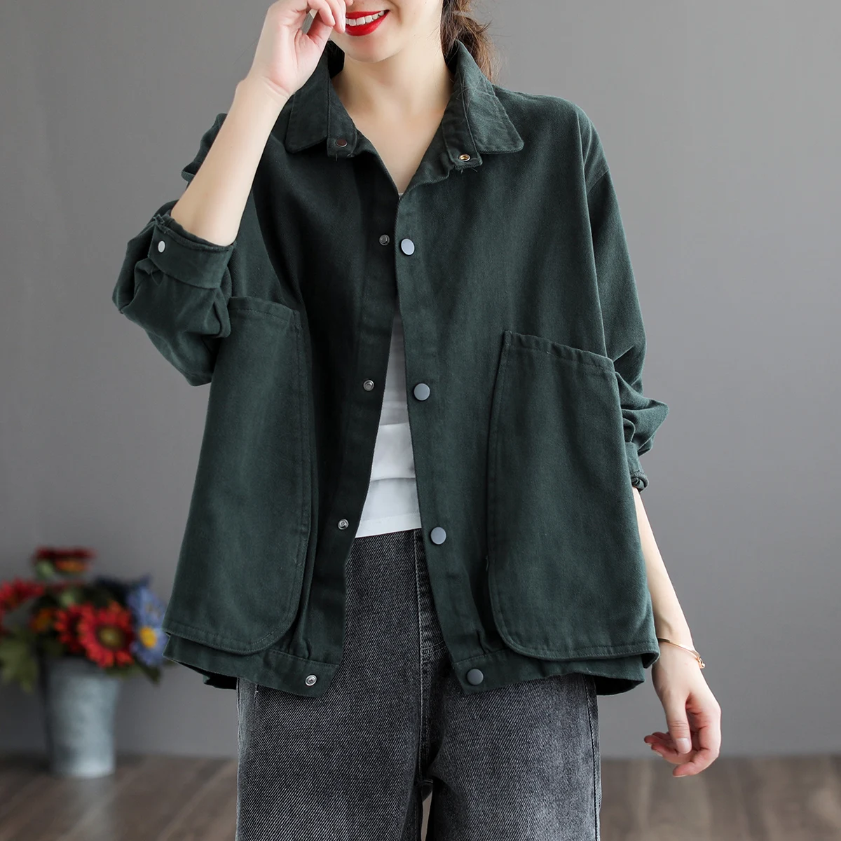 

Slimming plus Size Spring Autumn Collar Jaet for Women Original High End Label Removed Loose Fit Outerwear Coat