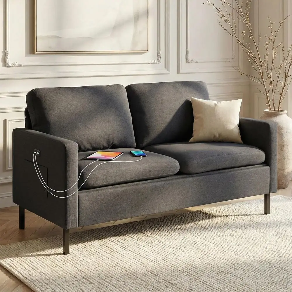 56 Wide Fabric Loveseat Sofa With 2 Usb Ports, Ideal For Sm…