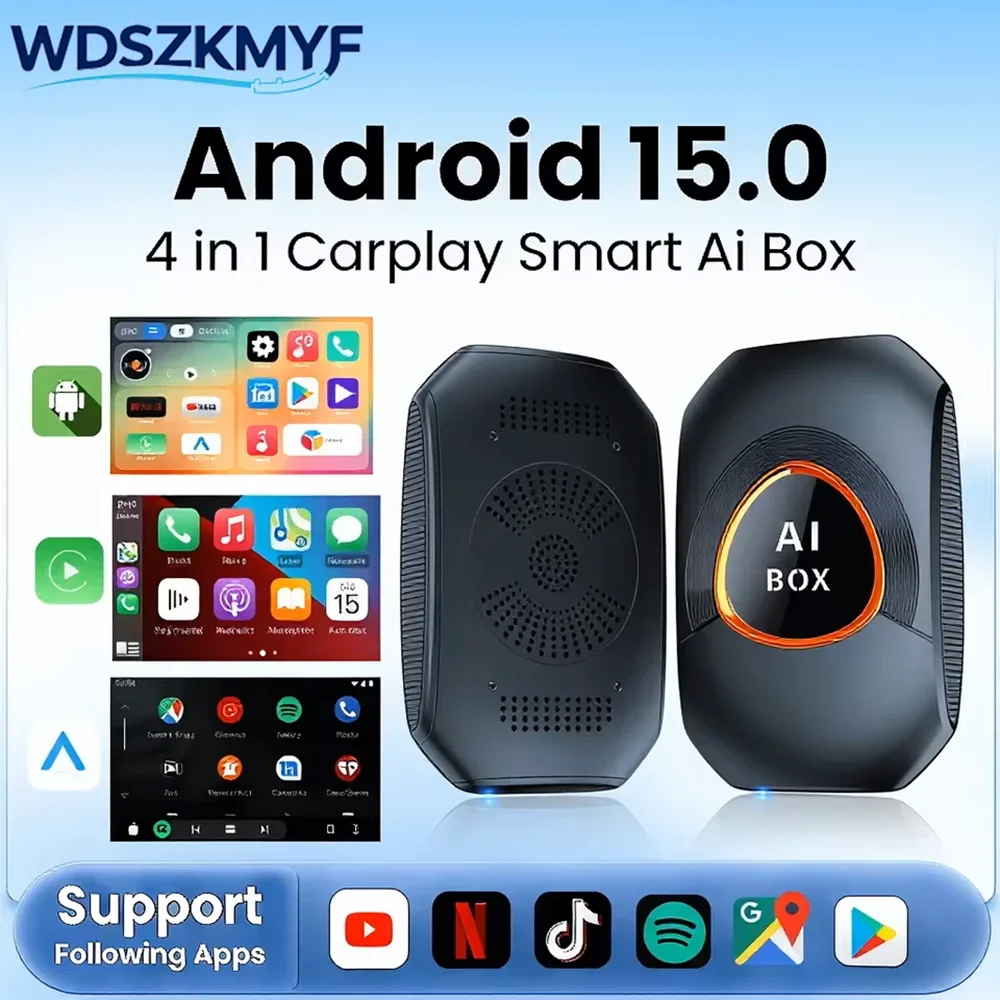 Adapter bezprzewodowy CarPlay Android 15 AI Box Dongle Android Auto z aplikacją TV do YouTube i Netflixa dla samochodów z oryginalnym przewodowym CarPlay Mazda Hyundai Haval GMC Ford MG VW Kia