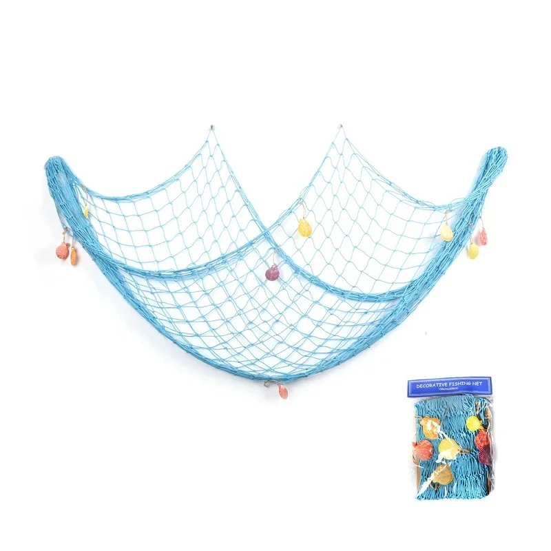 Nautical Fishing Net Wall Hanging, 1Pc Beach Seashell Fish Net Ornament, Bedroom Photo Display Wall Decor