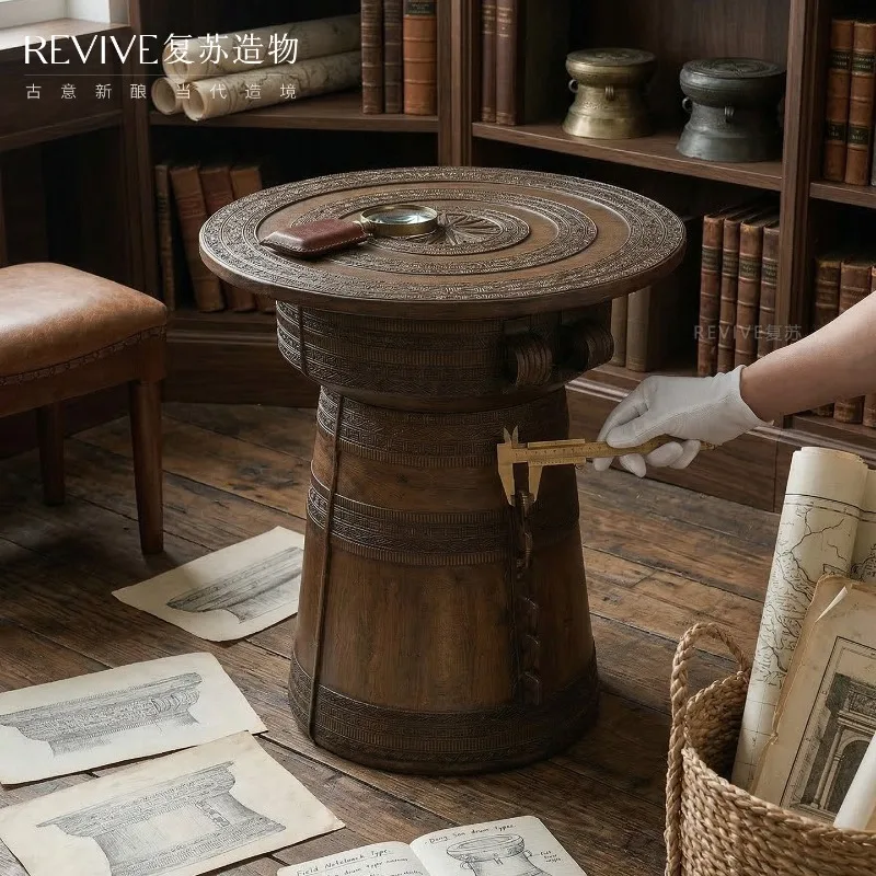 [Recovery] Old money style retro corner few round sofa side table antique art edge few drum rhyme creative ornament