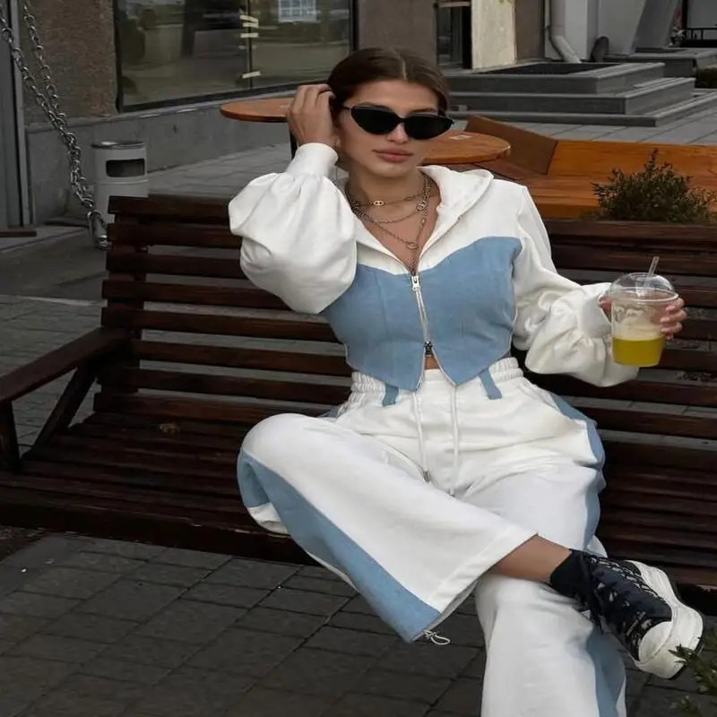 

Amazon трансграничный европейский и американский стиль модный повседневный комплект с капюшоном с ковбойскими штанами с капюшоном из двух предметов женские комплекты