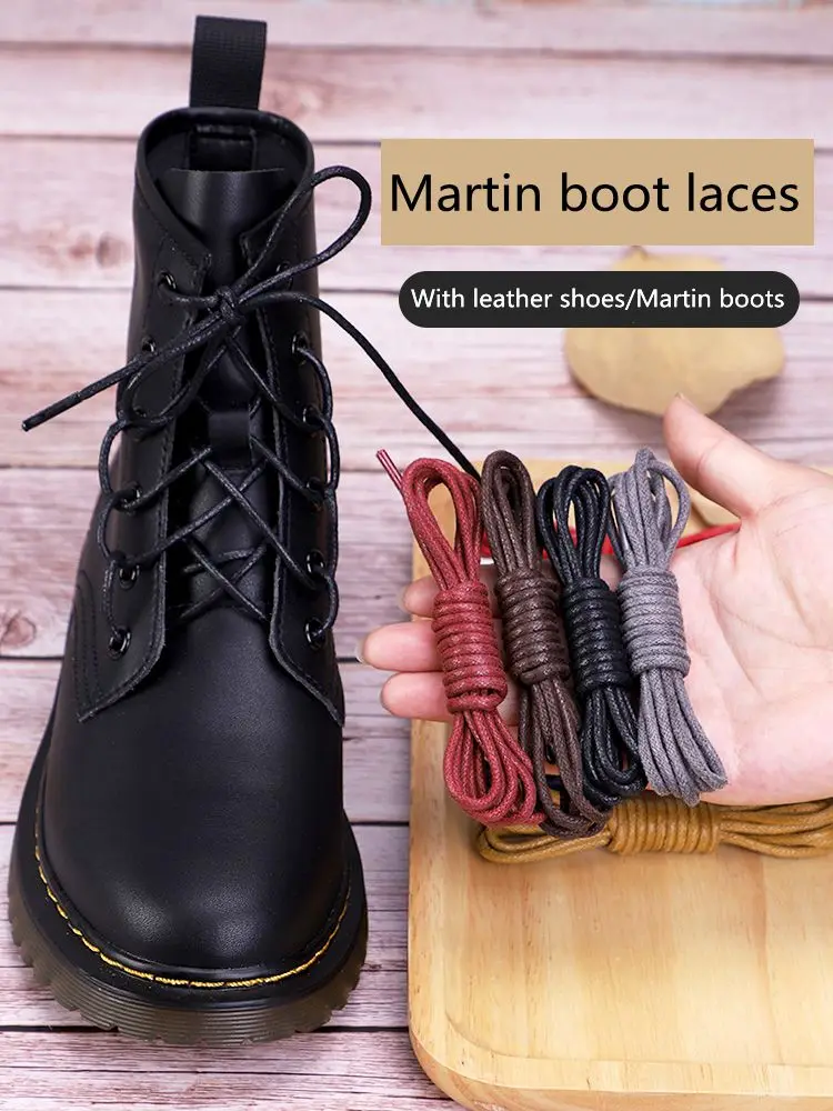 1 Pair Leather Shoelace Waxed Shoelaces for Shoes Soild Cotton Boot Laces Waterproof Strings Round Sports Running Rope Shoe lace