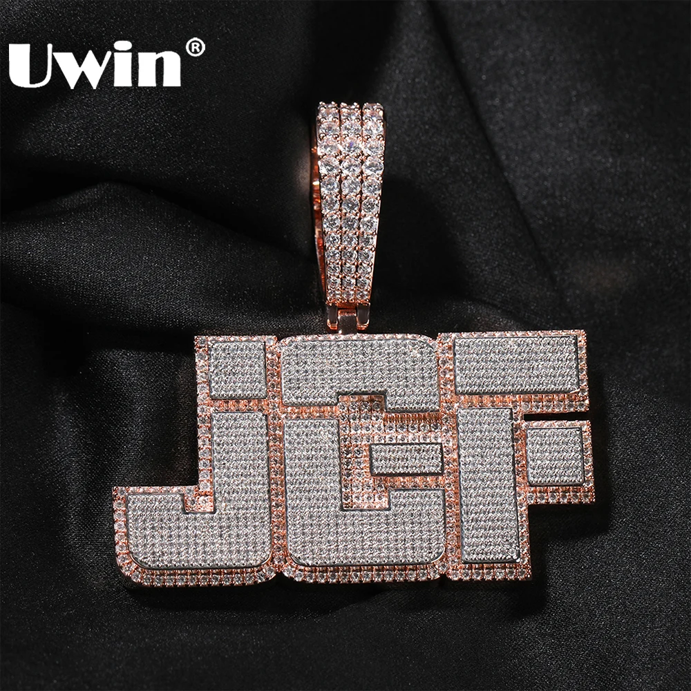 

UWIN Customized 2 Tone Name Pendant Necklaces Iced Out Cubic Zirconia Letters Pendant Fashion Jewelry for Gift