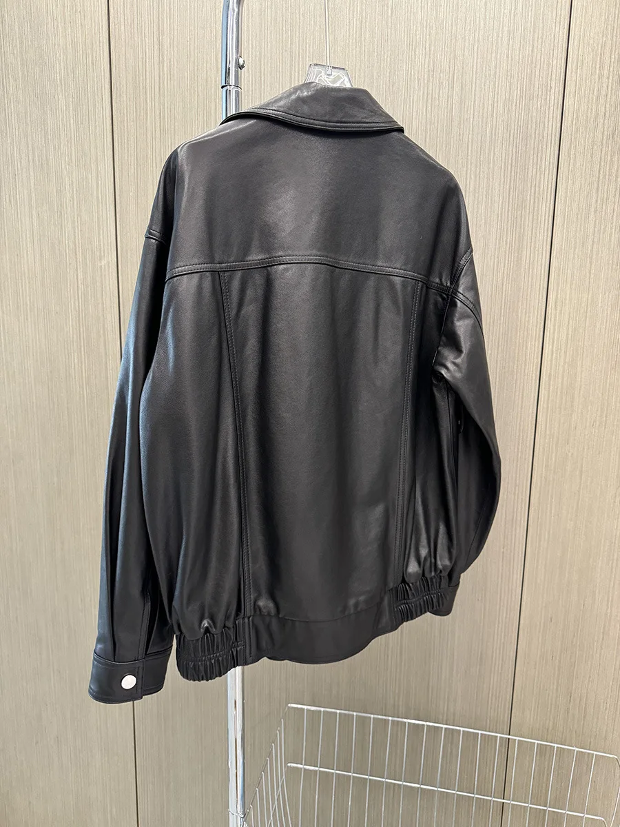 سترة طيران لراكبي الدراجات النارية كبيرة الحجم مبطنة على الطراز العتيق من الجلد الطبيعي #3