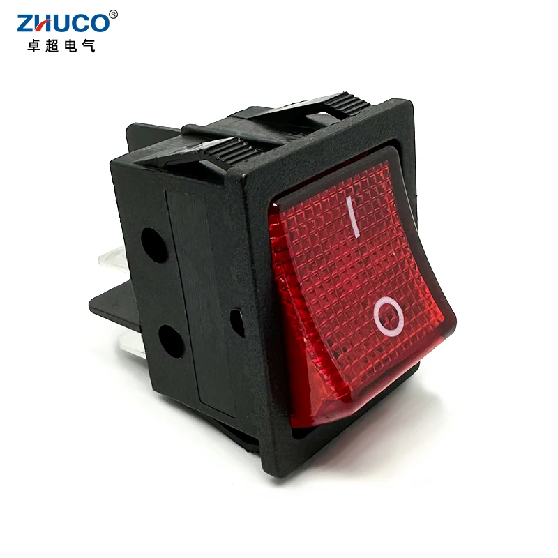 1PC KCD4-201NB-4P-R 220V Red LED Light 30X22mm Mounted Hole 4 Pins DPST ON OFF Power Rocker Switch Heavy Duty 15A 250VAC