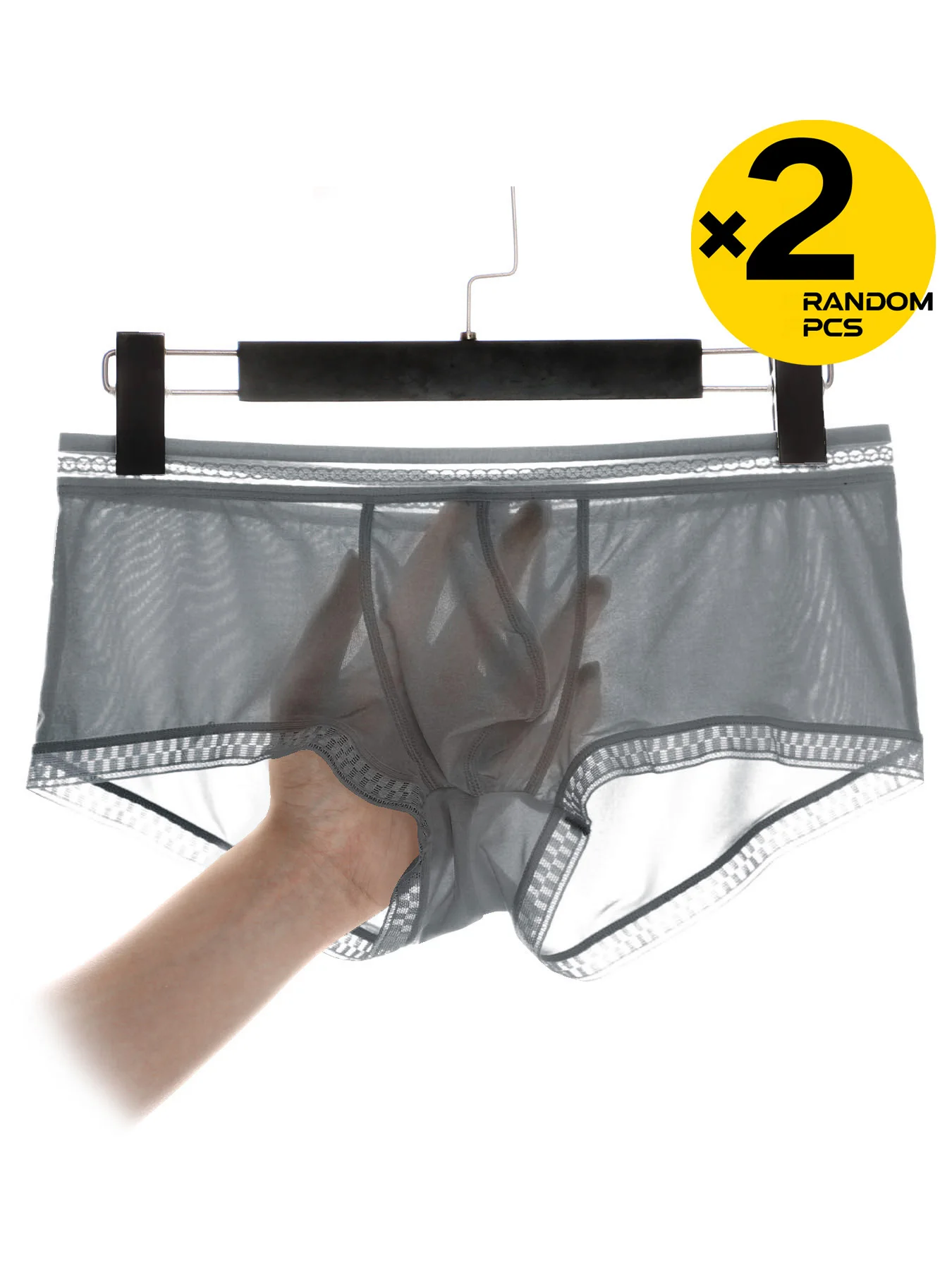 

2pcIce Silk Mesh Boxer Briefs for Men Solid Color Slim Fit Anti-Chafing Breathable Sporty Muscle Boxer Shorts for Fitness Summer