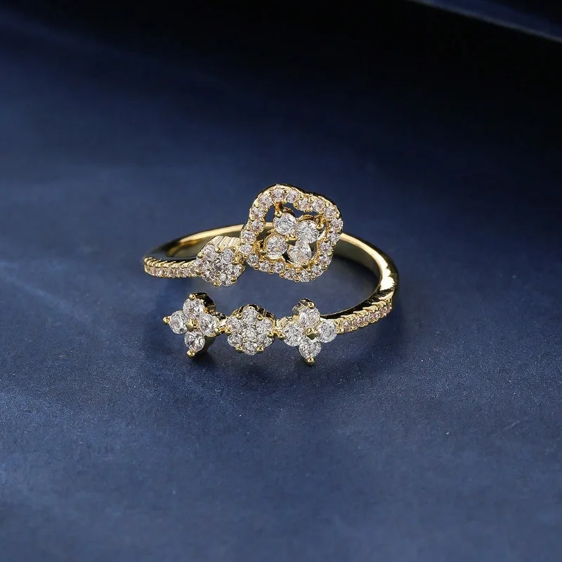 IOGOU Funkelnder runder D-Color Moissanit-Blumenring für Damen, VVS1, Laborimitation, Diamant-Kleeblatt, verstellbarer Ring, GRA-Schmuck, Geschenk – Detail 6