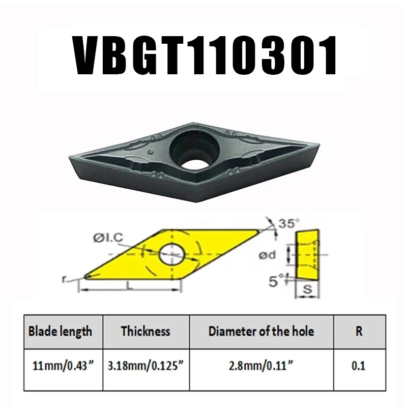 10pcs 35°Rhombic Carbide inserts VBGT110301-ML Finish Turned and Ground Stainless Steel Boring Insert