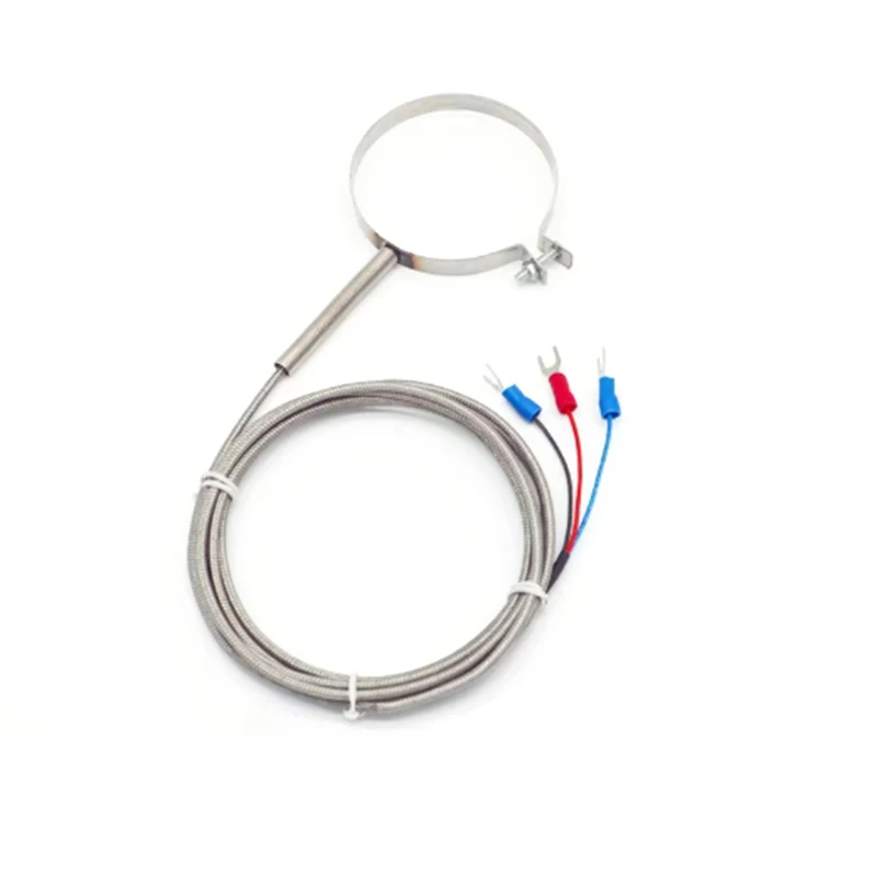 Cable Sensor de temperatura termopar con abrazadera PT100, 48/50/55/60/65mm, anillo de acero inoxidable, línea de prueba de bobina de sonda, 2M, 1 ud.