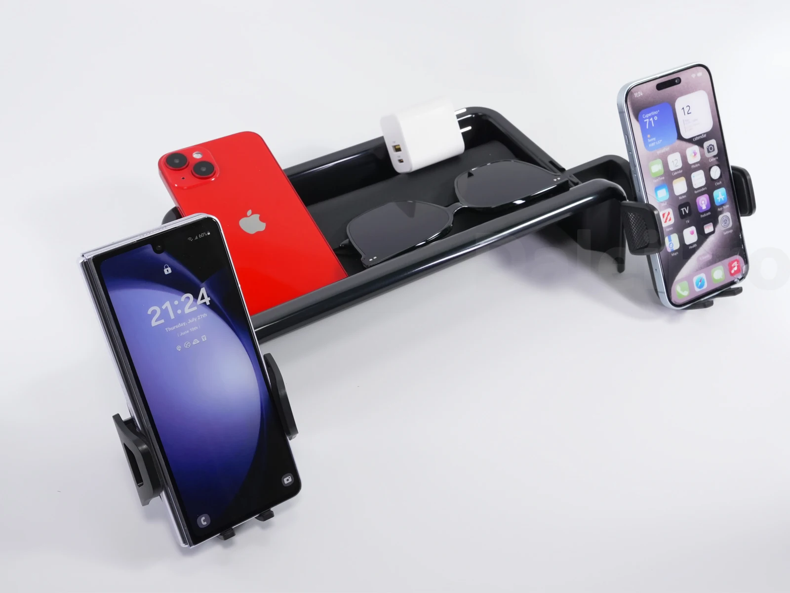 For Jeep Avenger 2024 2025 Double Car Phone Holders Wireless Charging Storage Box Car Screen Fixed Organizer Tray Accessories