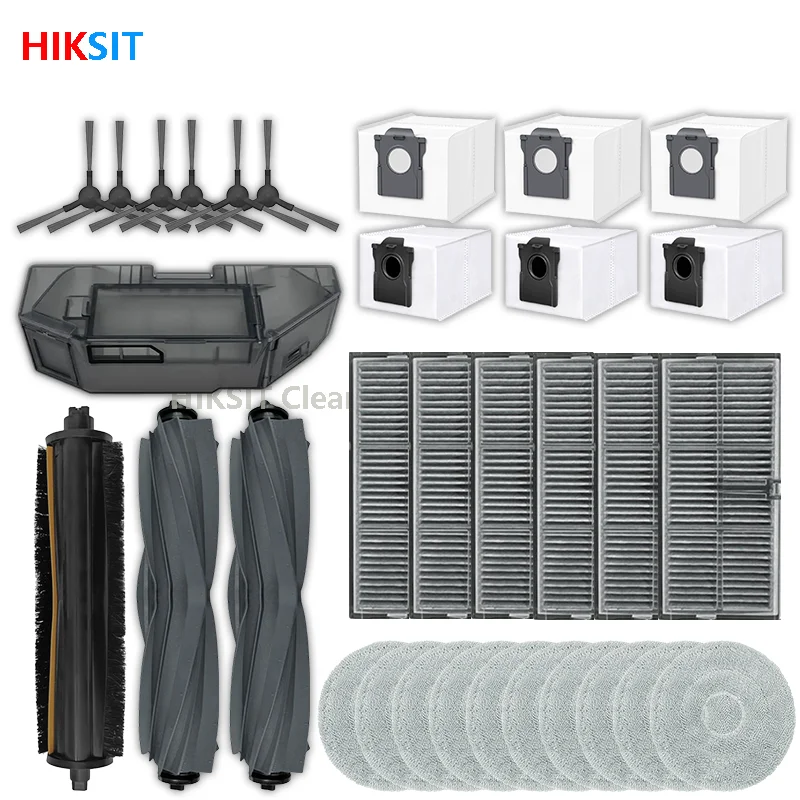 Pièces détachées pour aspirateur robot Dreame L40 Ultra AE / L40 Ultra CE : brosse principale, brosse latérale, chiffon de nettoyage, filtre HEPA, sac à poussière, accessoires.