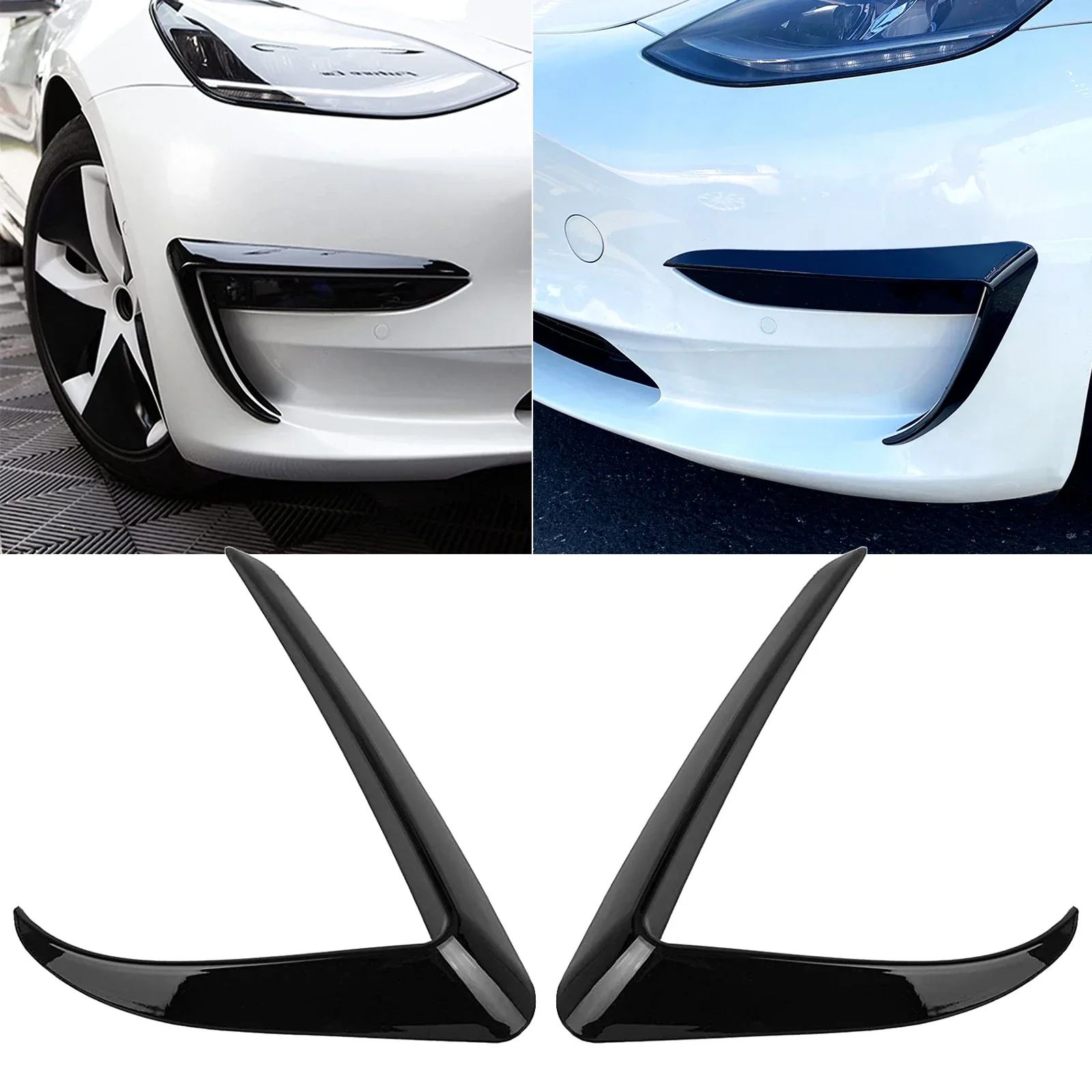 Glossy Black Front Fog Light Lamp Eyebrow Eyelid Bezel Cover Molding Trims For Tesla Model 3 2017 2018 2019 2020 2021 2022 2023