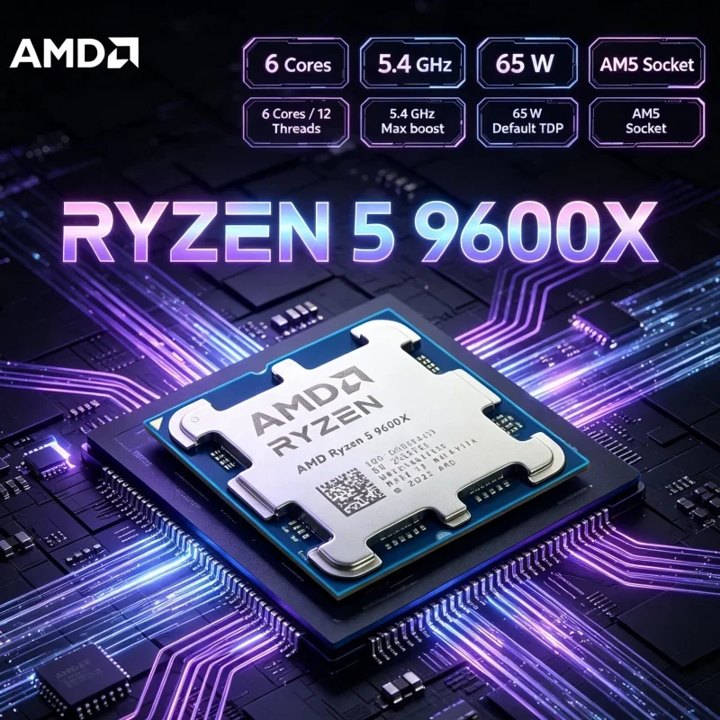 Multitasking Processor AMD Ryzen 5 9600X 12 Threads 5.4GHz Boost 32M L3 Cache for Office Design Programming AM5 CPU