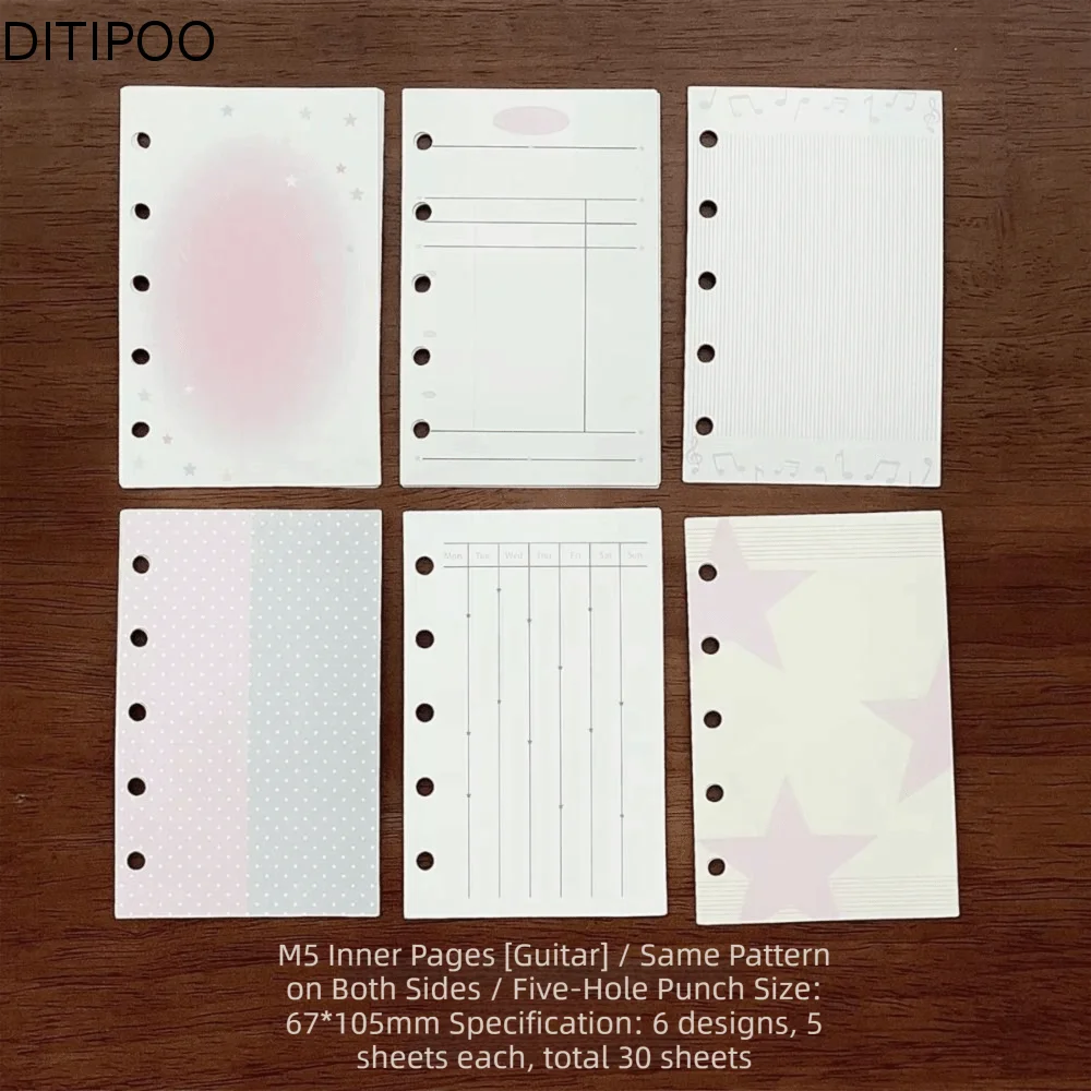 Stationery Music Theme M5 Binder Notebook PP Twill Tri-Fold Photo Album Tie Closure Inner Page Portable Planner Card Organizer