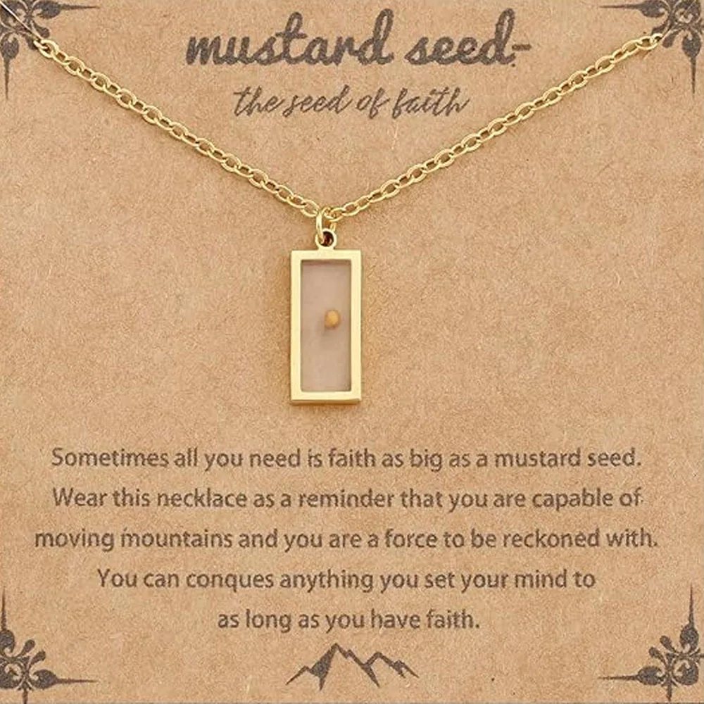 Collares de patria de montañas chapados en oro de 18 quilates de acero inoxidable, joyería de fe cristiana, collar de fe de semilla de mostaza para regalos de mujer