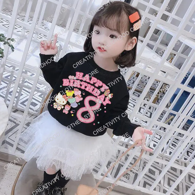 Children Sweatshirts Hello Kitty Birthday Number 1-14 Y2k Kawaii Sanrio Pullover Anime Cartoons Casual Clothes Girl Boy Kids Top