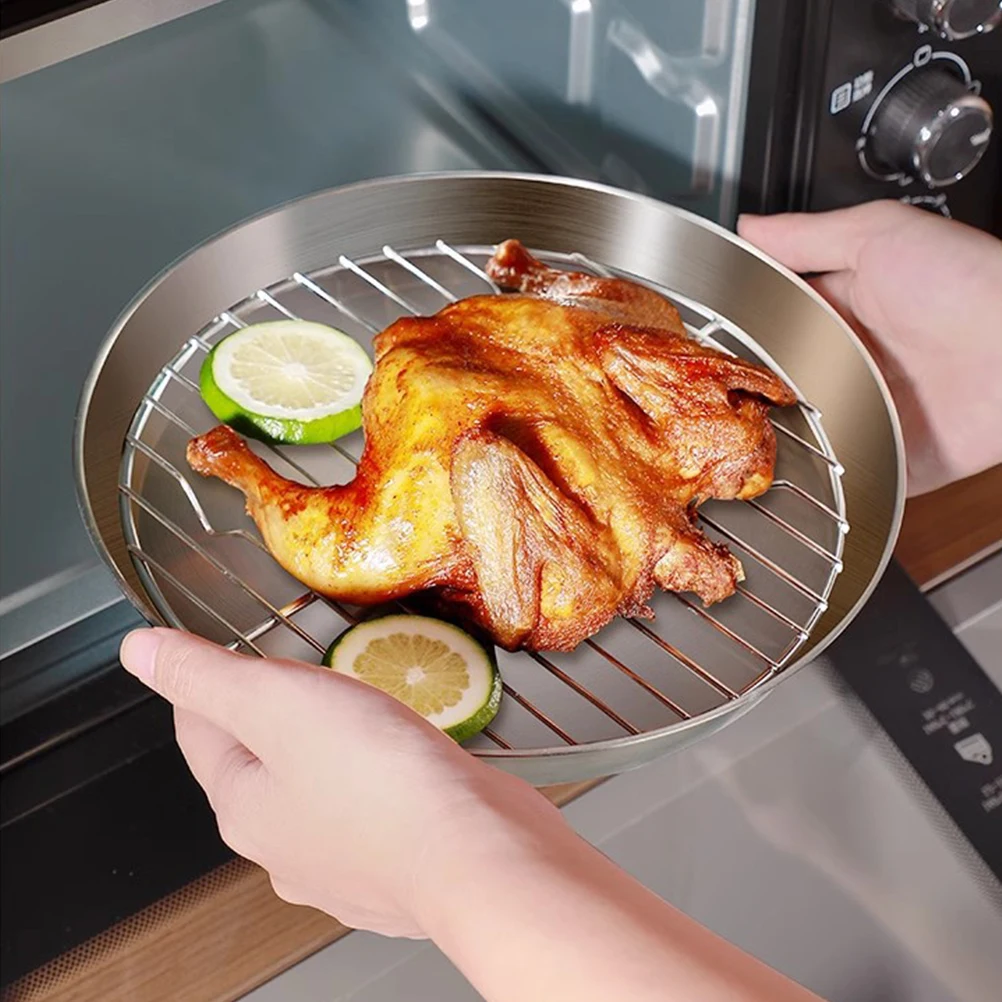 

Stainless Steel Roasting Pan Tray Oven Grill Set Durable Oil Draining for Meat Fish Vegetables 304 Baking Pan with for Turkey