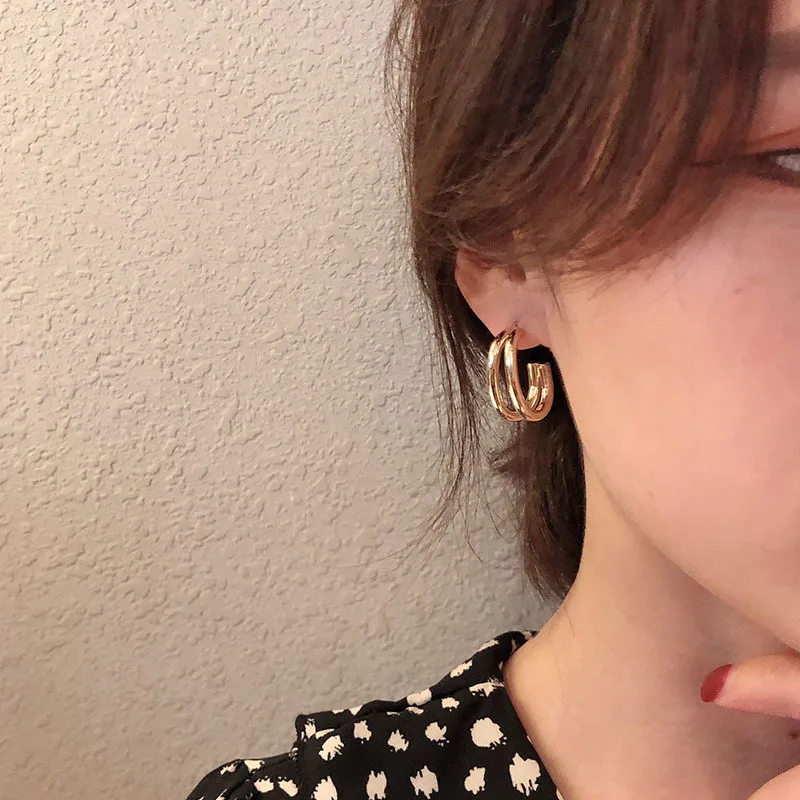 PONYKISS الفضة التبتية مزدوجة الطبقات مدمن مخدرات هندسية وأقراط للنساء الحد الأدنى العصرية مجوهرات الأزياء والاكسسوارات