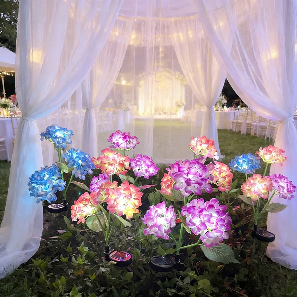

Outdoor 3-heads Solar Yard Garden Lights Artificial Hydrangea for Summer Wedding Party Holiday Decor Solar LED Flower Lawn Lamp