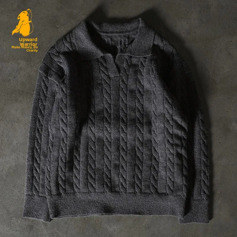 Thick Knitted Sweater Loose Fit Flip Collar Long Sleeve Men's Fashionable Casual Style Polyester Fiber Warmth Heating Upward ...