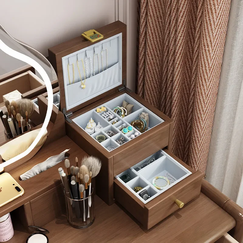 Nordic Solid Wood Dresser Small Bedroom Modern Minimalist Makeup Vanity Table Compact Storage Chest for Apartment Space