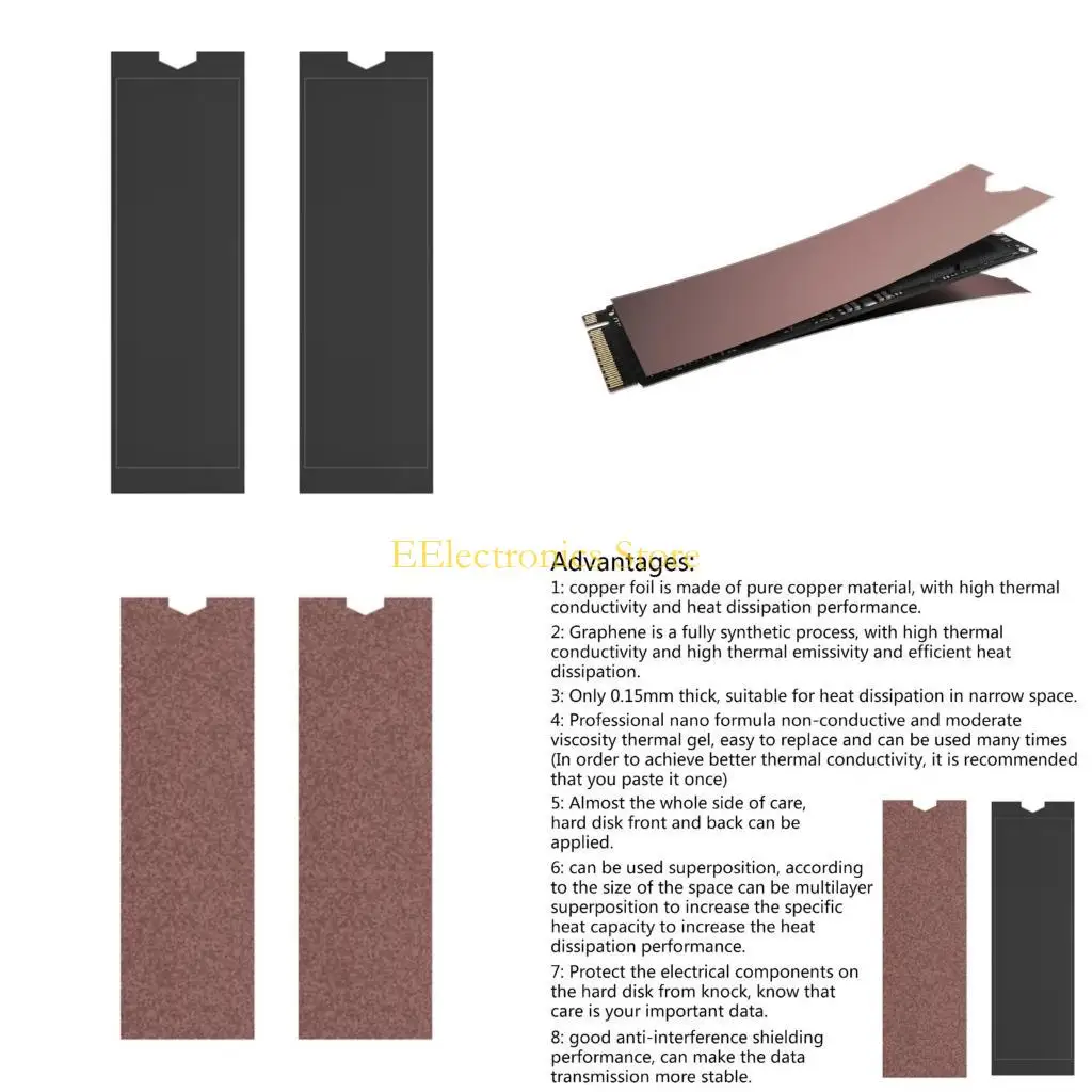 

B03C Copper Heatsink for M.2 NGFF 2280 PCI-E NVME SSD Cooling Thermal Pad Cooler Radiator 70x20mm