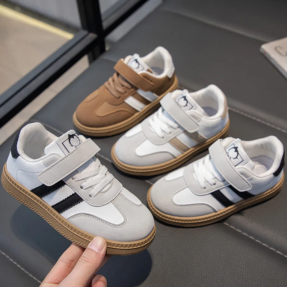 

Новые детские трендовые модные кроссовки из искусственной кожи на мягкой подошве, повседневные непромокаемые теннисные туфли для мальчиков и девочек, детские кроссовки немецкой армии