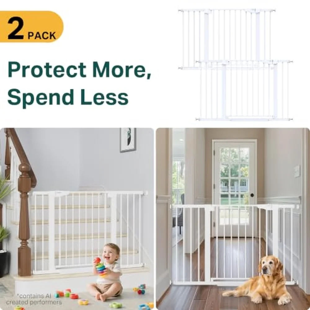 2 Pack 30 48 in Baby Gate for Stairs Auto Close Dog Gate White