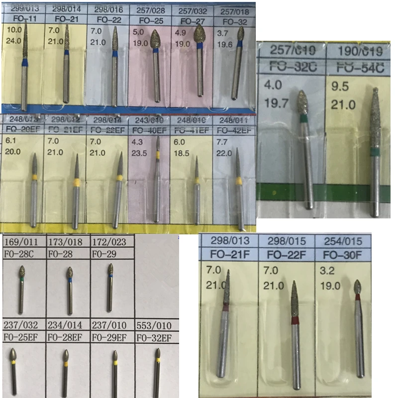 10 x 10pcs/pack Dental Diamond Bur Drills FO Series for High Speed Handpiece Dentistry Tools FO11 FO21 FO22 FO30F FO40EF FO25C