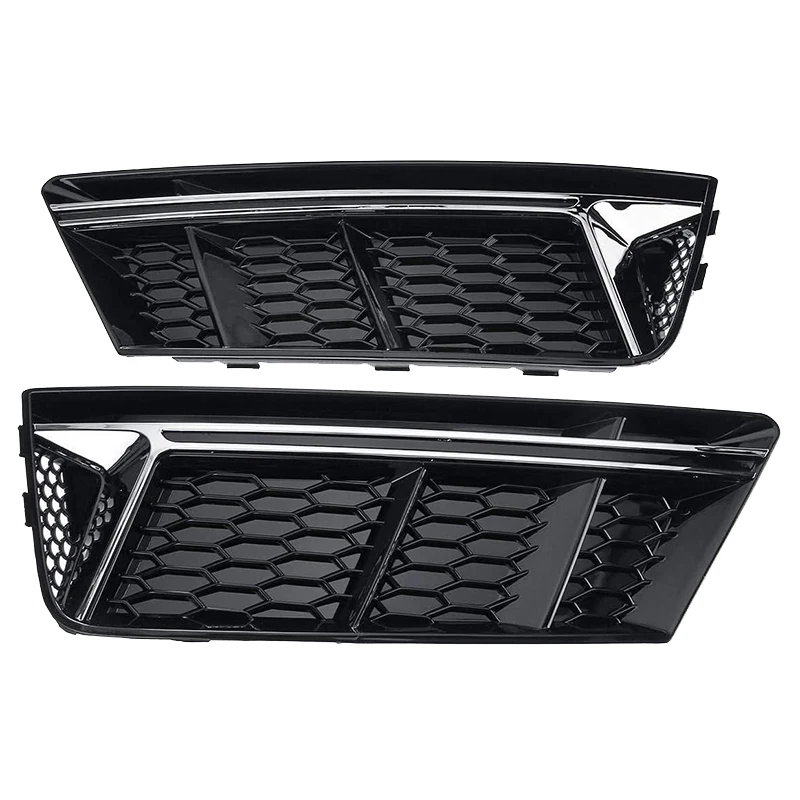 

1Pair Car Front Bumper Fog Light Grille Grill, For-Audi A4 B9 2017-2018 Fog Lamp Cover Honeycomb Mesh Hex Side