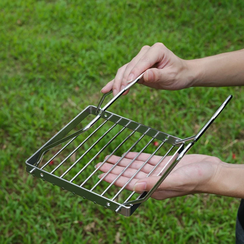 Outdoor Edelstahl Camping Herd Halter Tragbare Falten Mini Grill Rack Topf Halter Backen Stehen Tablett Camping Kochgeschirr – Detail 8