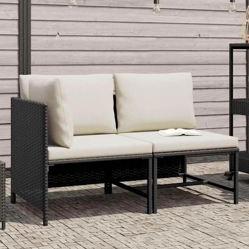 Patio Sofa Set - 2 Piece Black Poly Rattan Set with Cream White Cushions - Weather Resistant Outdoor Furniture -, Customized