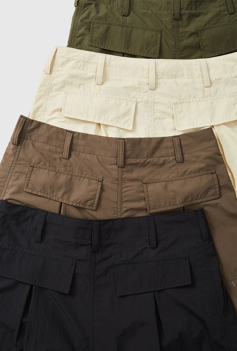 Jiezhan Mens Plaid Cargo Pants Autumn Trendy Loose Wide Leg Pocket Trench Coat Style Slacks Casual Trousers