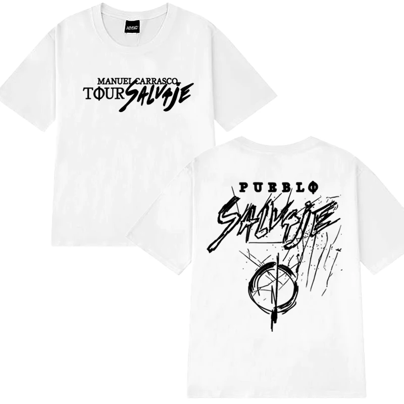 حار مغني الراب مانويل كاراسكو سالفاجي جولة حول العالم 2025 جديد تي شيرت الرجال النساء خمر الشارع الشهير للجنسين القطن قصير الأكمام تي شيرت #2