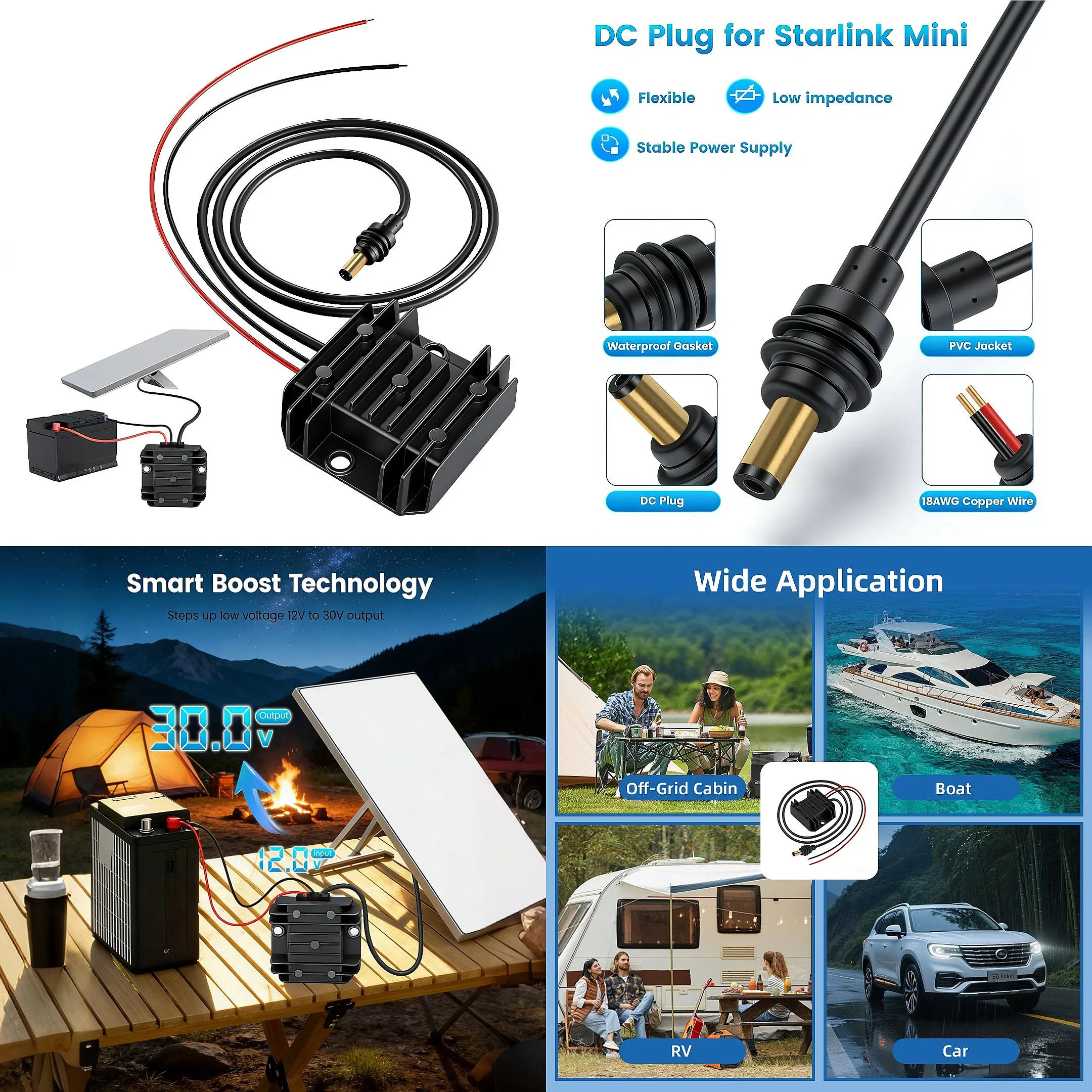 Bestselling Model 12V 24V 30V Boost Gold Plated DC Power Converter 3.5A High Efficiency Starlink Mini Adapter, Stable Power Cord