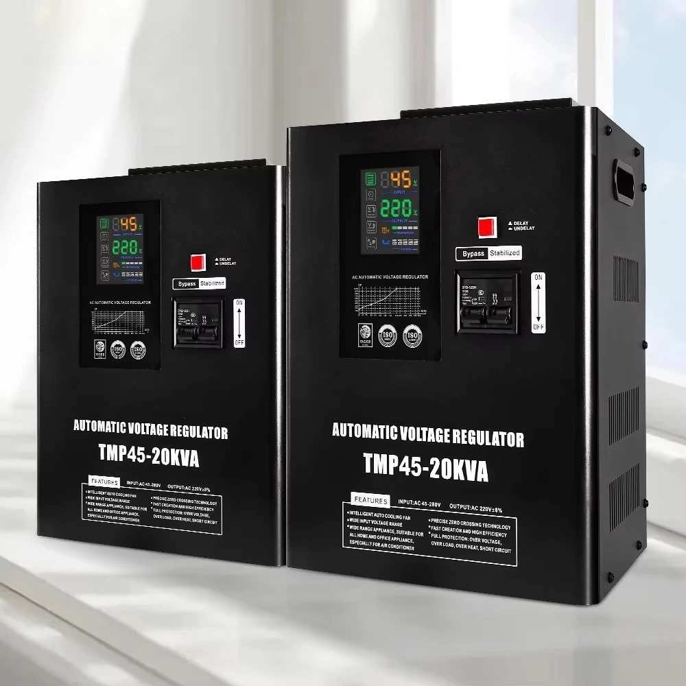 Nouveau régulateur de tension automatique monophasé PLAL TMP 20KVA 2026 SVC mural pour usage domestique, entrée 45V-280V, affichage LED