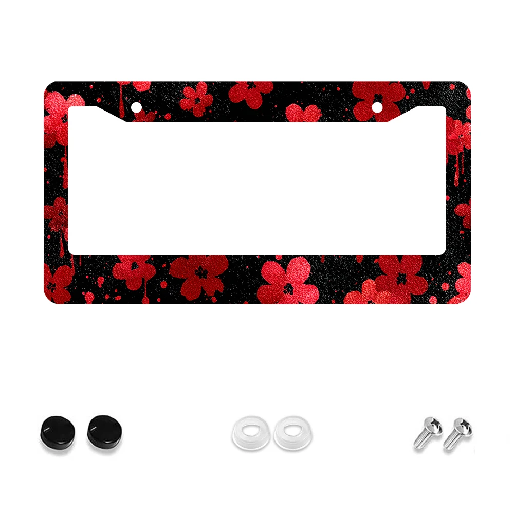 

1 шт. алюминиевая рамка номерного знака с красным и черным цветочным узором, конструкция с 2 отверстиями, стандартный размер 6x12 дюймов с набором винтов.