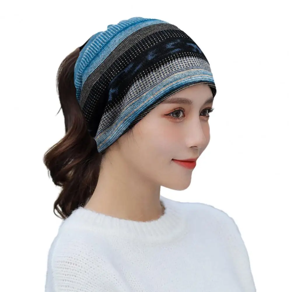 Fall Winter Hat Hip Hop Print Elastic Dual Use Windproof Ponytail Hole Cycling Neck Warp Neck Warmer  한국 가을옷