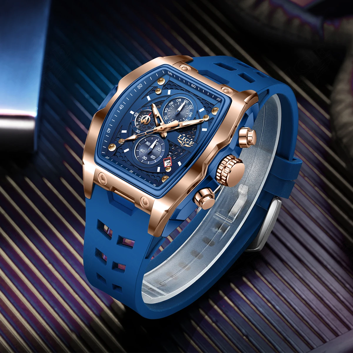 LIGE Men\'s Quartz Multifunction Watches Fashion Sports Chronograph 5ATM Waterproof Silicone Band Casual Man Wrist Watch For Men