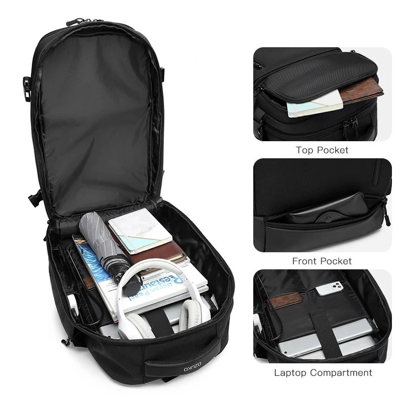 OZUKO Design zaini da uomo di grande capacità 15.6 "zaino per Laptop da lavoro ricarica USB borsa da viaggio maschile impermeabile Mochila