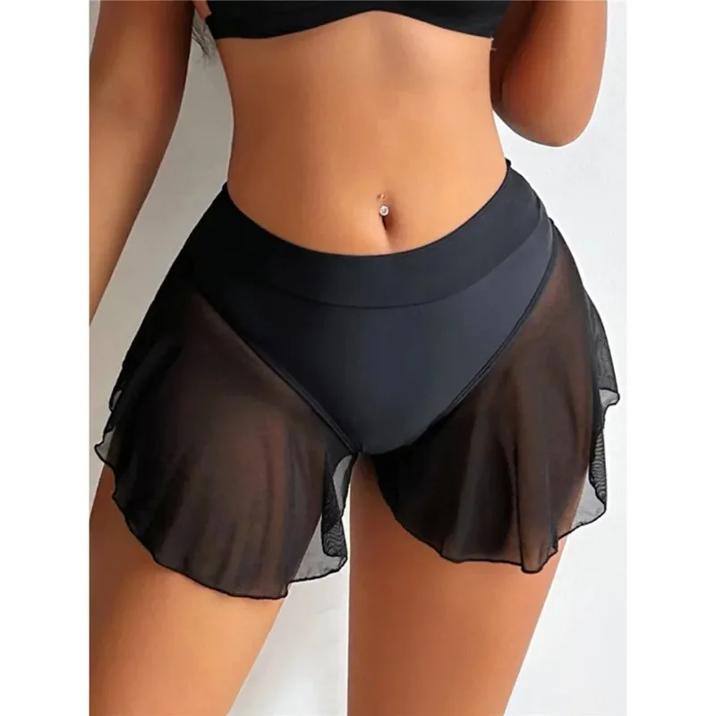 S-2XL 프릴 러플 미드웨이스트 비키니 하의 수영복 여성 수영복 브라질리언 탕가 팬티 속옷 2025