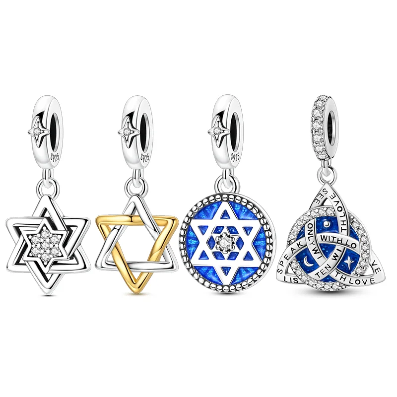 925 Sterling Silver Starry Sky Charms Bead CZ Zircon Mysterious Hexagram Dangle Fit Original Bracelet DIY Women Jewelry Gift