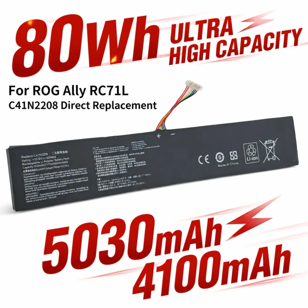 80Wh 5030mAh 4100mAh For ASUS ROG Ally RC71L C41N2208 Battery High Capacity Replacement Upgrade Gaming Accessory