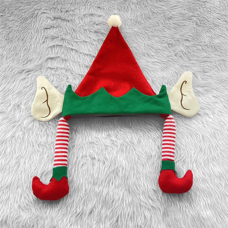 Unisex adulto uomo Natale Sante Claus Natale festa di Natale accessori donna cappello da elfo rosso e verde con orecchie gambe