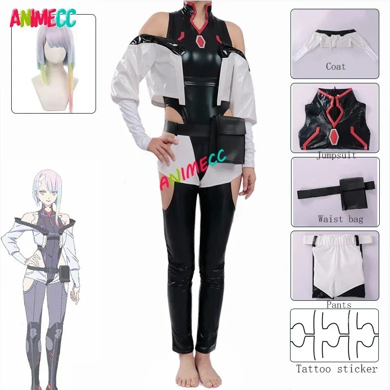 

CosplayANIMECC in Stock XS-2XL Lucy Cosplay Costume Wig Tattoo Sticker Shoes Anime Cosplay Jumpsuit Halloween Party for Women
